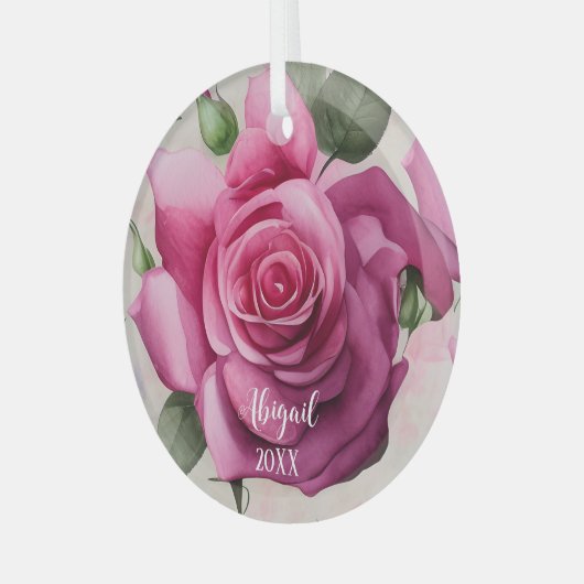 Aangepaste roze rozen bloemen kerstmis glas ornament (Voorkant links)
