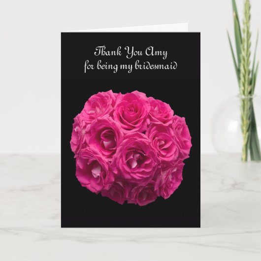 Aangepaste Roze Rozen Bruidsmeisje Dank Je Kaart (Voorkant)