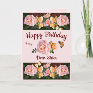 Aangepaste roze rozen Christelijke zuster Birthday Feestdagen Kaart