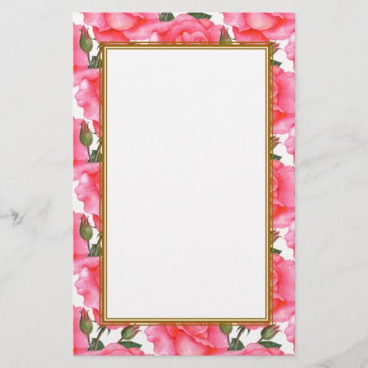 Aangepaste roze rozen Floral Art Briefpapier (Voorkant)