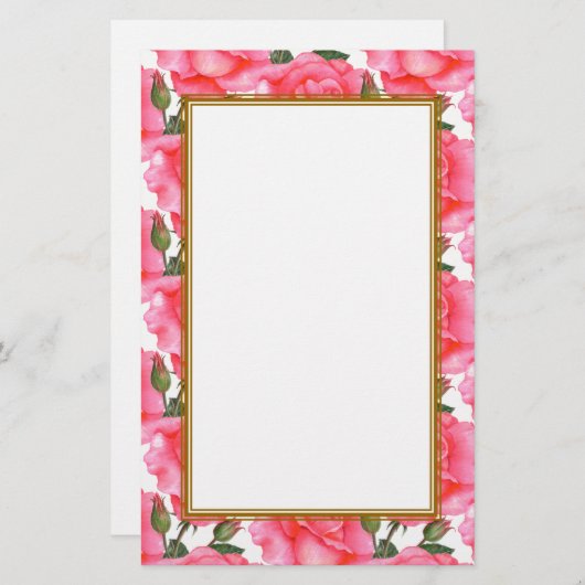 Aangepaste roze rozen Floral Art Briefpapier (Voorkant / Achterkant)