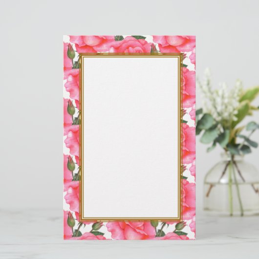 Aangepaste roze rozen Floral Art Briefpapier (Staand voorkant)