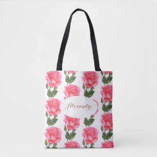 Aangepaste roze rozen Floral Art Tote Bag