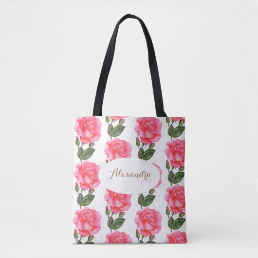 Aangepaste roze rozen Floral Art Tote Bag (Voorkant)
