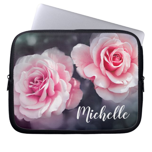 Aangepaste roze rozen Floral Foto Laptop Sleeve (Voorkant)