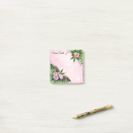 Aangepaste roze rozen Post-it notities Post-it® Notes (Op bureau)