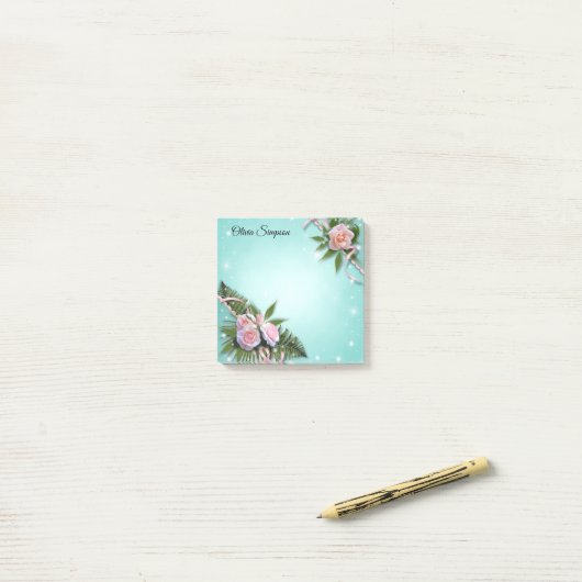 Aangepaste roze rozen Post-it notities Post-it® Notes (Op bureau)