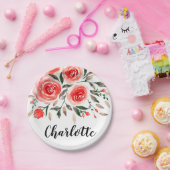 Aangepaste roze rozen Waterverf Floral Illustratie Papieren Bordje (Feest)