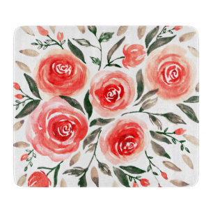 Aangepaste roze rozen Waterverf Floral Illustratie Snijplank