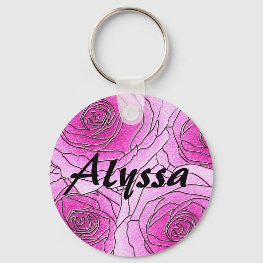 Aangepaste roze rozenrozenSleutelhanger Sleutelhanger (Voorkant)