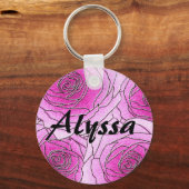 Aangepaste roze rozenrozenSleutelhanger Sleutelhanger (Voorkant)