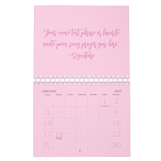 Aangepaste roze script citaat Borst Cancer Awarene Kalender (Jan 2027)