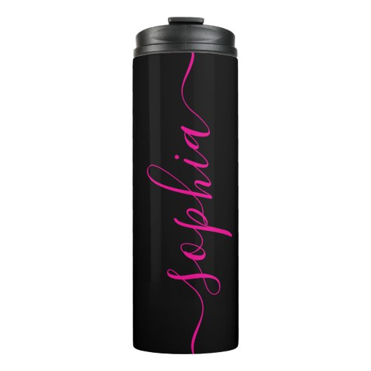 Aangepaste Roze Script Naam Zwarte Thermische Tumb Thermosbeker (Voorkant)