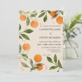 Aangepaste Roze Sinaasappels Groene bloemen Huweli Kaart (Staand voorkant)