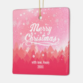 Aangepaste roze sneeuwbos Merry-kerstFeestdagen Keramisch Ornament (Links)
