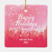 Aangepaste roze sneeuwbos Merry-kerstFeestdagen Keramisch Ornament (Achterkant)