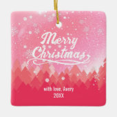 Aangepaste roze sneeuwbos Merry-kerstFeestdagen Keramisch Ornament (Voorkant)