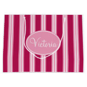 Aangepaste roze Snoep Stripe Gift Bag Large Cadeautasje (Voorkant)