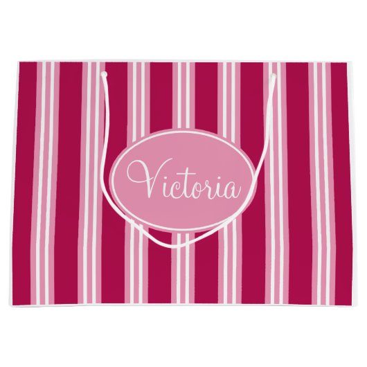 Aangepaste roze Snoep Stripe Gift Bag Large Cadeautasje (Voorkant)