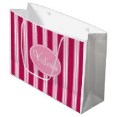 Aangepaste roze Snoep Stripe Gift Bag Large Cadeautasje (Voorkant Gekanteld)