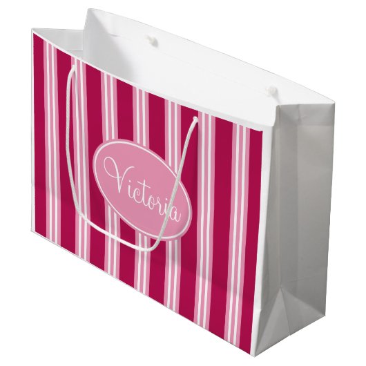 Aangepaste roze Snoep Stripe Gift Bag Large Cadeautasje (Voorkant Gekanteld)