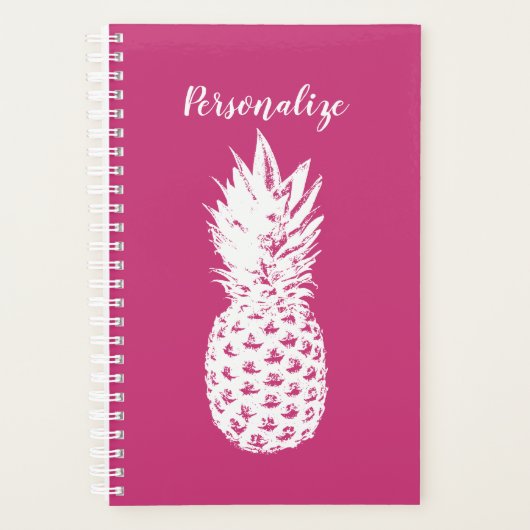 Aangepaste roze spiraal planner met ananas afbeeld (Voorkant)