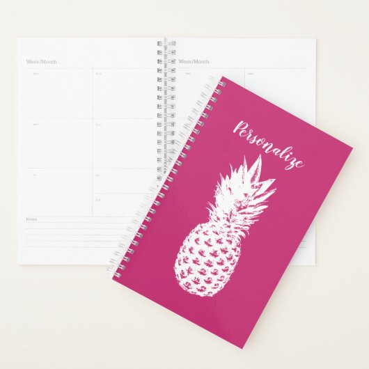 Aangepaste roze spiraal planner met ananas afbeeld (Display)