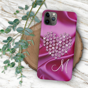 Aangepaste roze sprankelende diamanten hart patroo iPhone 12 hoesje
