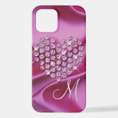 Aangepaste roze sprankelende diamanten hart patroo iPhone hoesje (Achterkant)