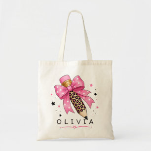 Aangepaste Roze Stipsluis Strik Luipaard Potlood L Tote Bag