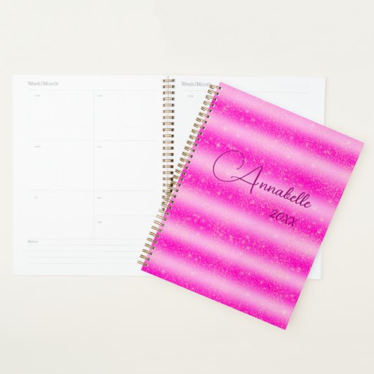 Aangepaste roze strepen glitter planner (Display)
