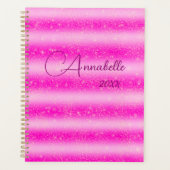 Aangepaste roze strepen glitter planner (Voorkant)
