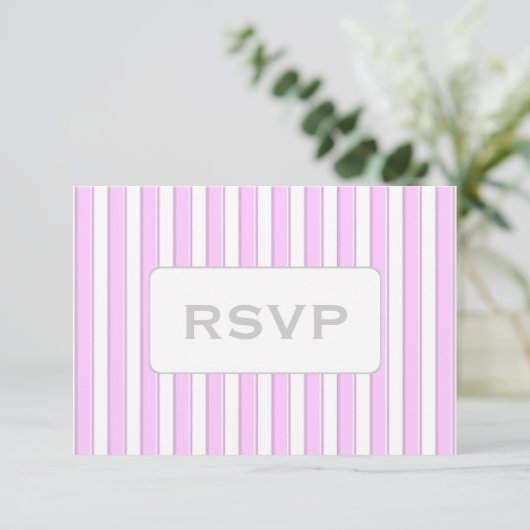 Aangepaste roze stripe RSVP-kaarten Kaart (Staand voorkant)