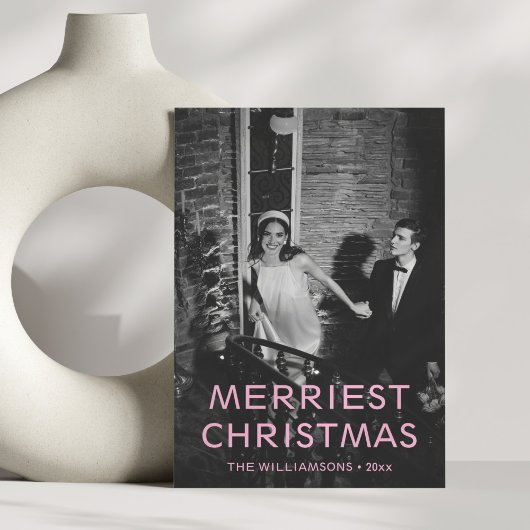 Aangepaste Roze Tekst Overlay Foto Unieke Kerstmis Feestdagenkaart