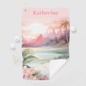 Aangepaste Roze Tropische Strand Naam Golfhanddoek (Insitu)