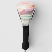 Aangepaste Roze Tropische Strand Naam Golfheadcover (Voorkant)