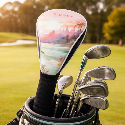 Aangepaste Roze Tropische Strand Naam Golfheadcover