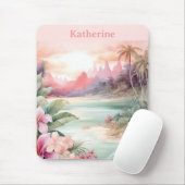 Aangepaste Roze Tropische Strand Naam Muismat (Met muis)