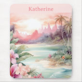 Aangepaste Roze Tropische Strand Naam Muismat (Voorkant)