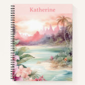 Aangepaste Roze Tropische Strand Naam Notitieboek (Voorkant)