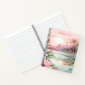 Aangepaste Roze Tropische Strand Naam Notitieboek (Binnen)