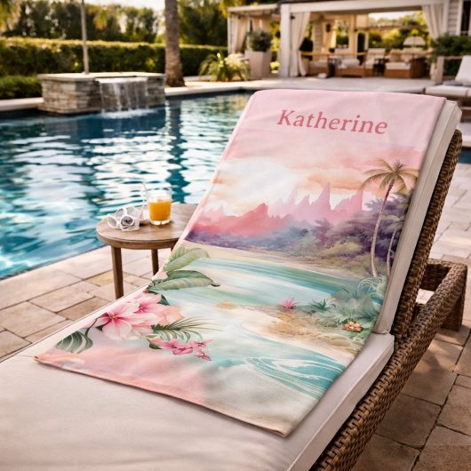 Aangepaste Roze Tropische Strand Naam Strandlaken