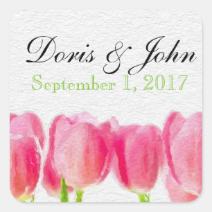 Aangepaste roze Tulp Wedding Envelope Sticker