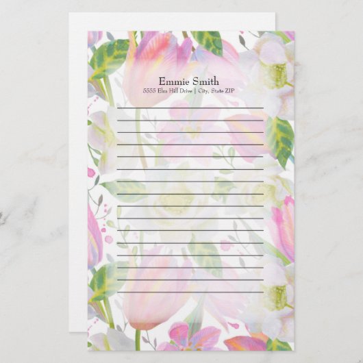 Aangepaste roze tulpen en groene bladeren briefpapier (Voorkant / Achterkant)