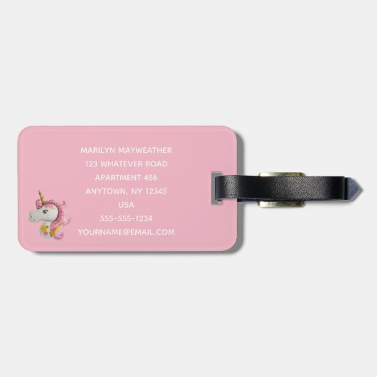 Aangepaste roze Unicorn Bagagelabel (Achterkant horizontaal)