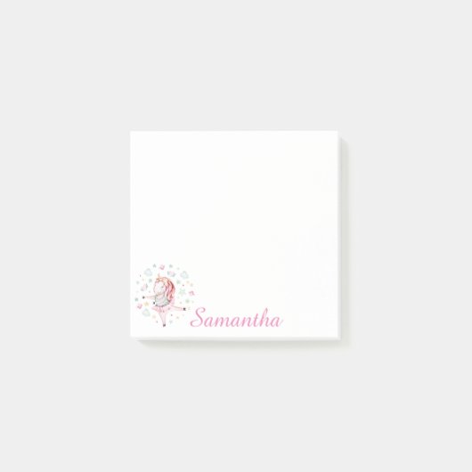 Aangepaste roze Unicorn Ballerina Post-it Notes (Voorkant)