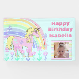 Aangepaste roze unicorn regenboogbanner spandoek