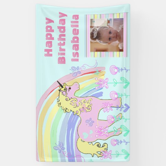 Aangepaste roze unicorn regenboogbanner spandoek (Verticaal)