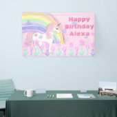 Aangepaste roze unicorn regenboogbanner spandoek (Beurs)