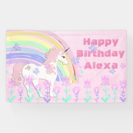 Aangepaste roze unicorn regenboogbanner spandoek